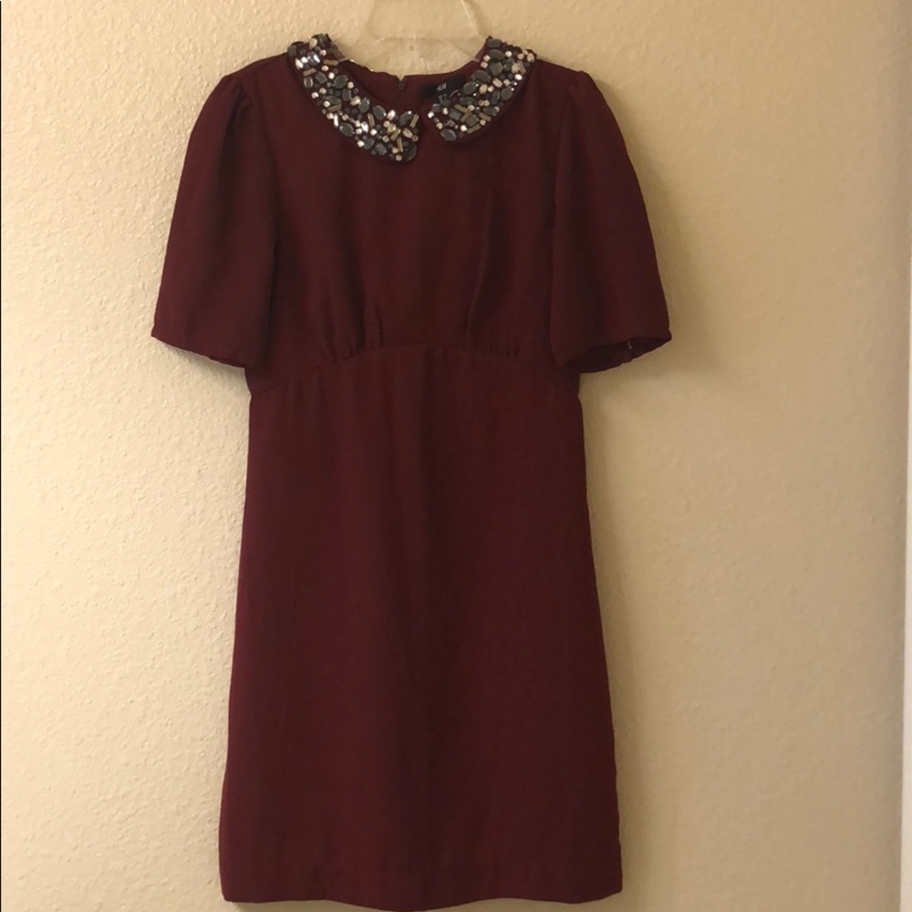Burgundy chiffon short sleeve dress